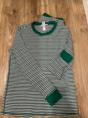 Victoria's Secret Green and White Striped Long-Sleeve Pajama Top